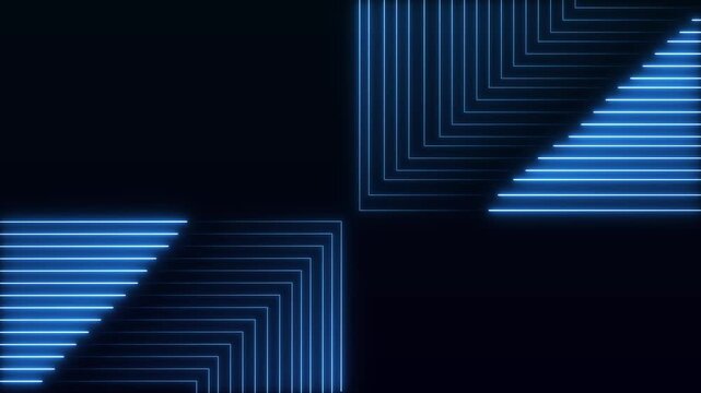 Geometric lines animation with blue neon abstract pattern. Geometric lines digital grid design on black. Geometric lines futuristic technology background.