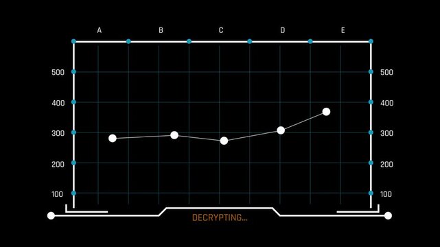 Futuristic Sci-Fi HUD Line Graph with Blue Grid and Decrypting Status on Black Background