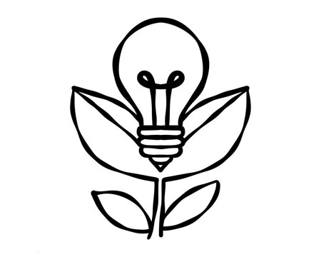 Light bulb blooming as a leafy plant, symbolizing sustainable innovation, organic business growth, renewable ideas, environmental creativity and natural progress. Vector illustration.