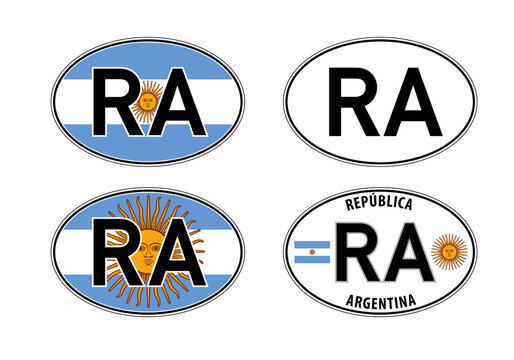 Argentina, oval international vehicle registration code license plate car sticker, vector illustration