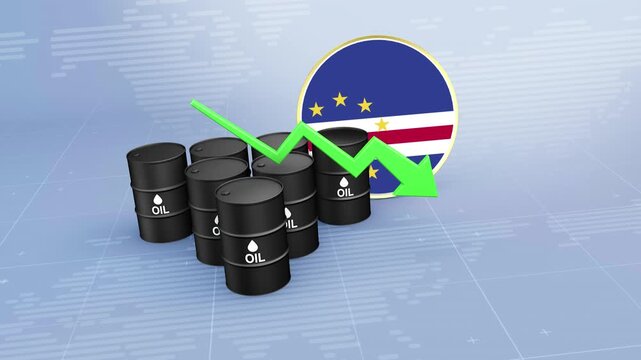 Cape Verde Crude Oil Price Decline with Oil Barrels and Downward Green Arrow
