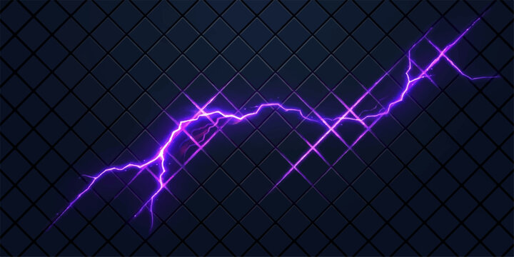 Electric purple lightning bolt, glowing neon effect, chain link background, abstract vector graphic