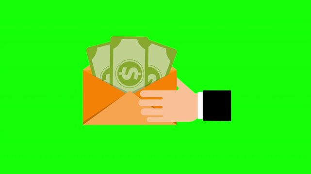 Hand Holding Cash Filled Envelope Payment Transfer Animation 