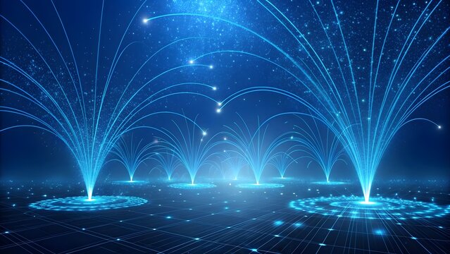 Digital network connections exploding with light particles in a futuristic abstract background during a data transfer