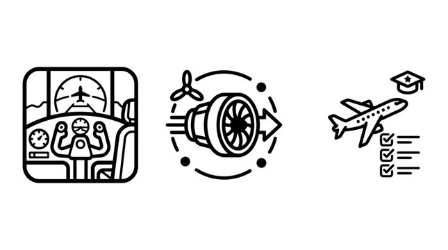 Aviation pilot training and flight safety concept icons set with aviation airplane training education checklist navigation transportation aerospace graphics learning pilotage controls