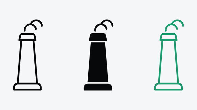Factory smoke stack industrial chimney icon in three variations with industry industrial pollution emission
