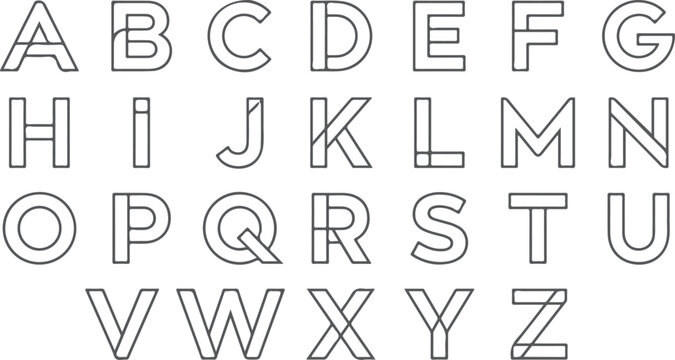Outline alphabet letters A to Z in a clean sans serif font for graphic design projects and educational purposes.