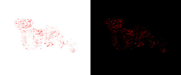 Abstract digital leopard silhouette made of red particles, glowing big cat constellation on black and white backgrounds © Transparent Studio