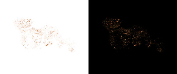 Abstract leopard silhouette made of golden particles, shimmering wild cat predator shape on black and white backgrounds, luxury animal glitter art © Transparent Studio