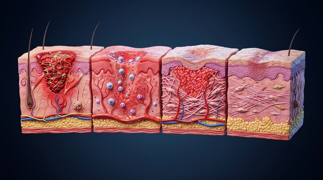A detailed cross-section illustration of human skin showing its layers and structures