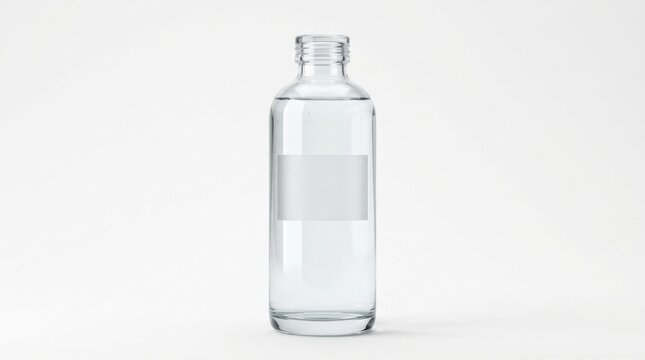 Clear glass bottle mockup with water isolated on white background