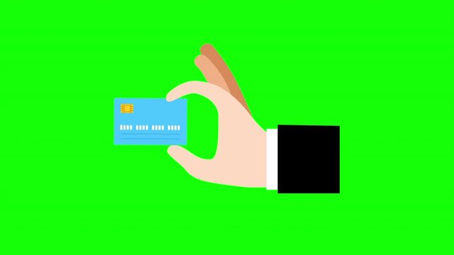 Hand Holding Credit Card Payment Green Screen Animation 
