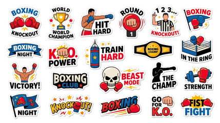 Boxing Stickers Set: Punching, Trophy, Referee, and Gear © Cahya