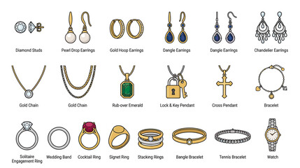 Collection of Elegant Jewelry Icons and Illustrations © Cahya