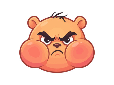 A cartoon illustration of a grumpy bear face with puffed cheeks.
