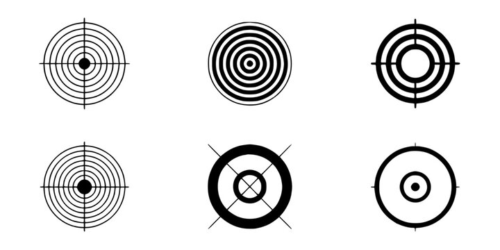 Targets with Varying Designs in a 2x3 Grid Pattern Featuring Target, Design, Bullseye with Concentric and Circles Elements