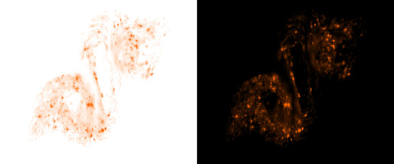 Abstract orange particle explosion on white and black background, glowing fire dust splash, dynamic energy burst texture for creative design © Transparent Studio
