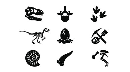 Obraz premium Black and white dinosaur fossil icons, scientific illustration, vector graphics