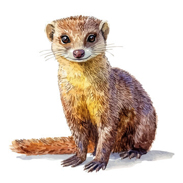 Hand-drawn watercolor artwork of Mongoose, vector, isolated on a white background.