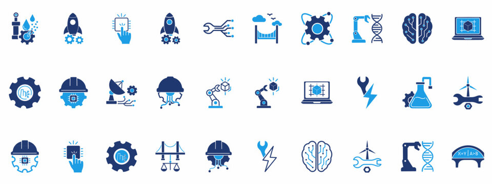 Industrial Engineering and Technology icon collections. Containing Automation, Robotics, Brain AI, Machinery and more icons.