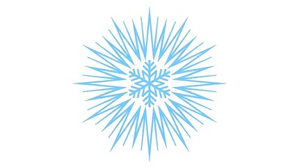 Fototapeta premium Minimalist blue snowflake starburst graphic illustration for winter holiday season designs featuring sharp geometric lines with geometric starburst pattern radiating outward