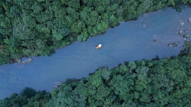 Aerial View of Boat on Krang Suri River, West Jaintia Hills, Meghalaya, India