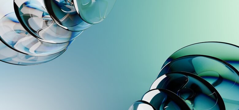 Premium abstract 3D dark glass architectural structure with light blue sky gradient background banner design