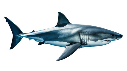 Fototapeta premium Isolated great white shark, powerful apex predator swimming gracefully in marine habitat