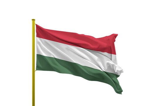 Hungary flag waving on a golden pole isolated on Transparent Background