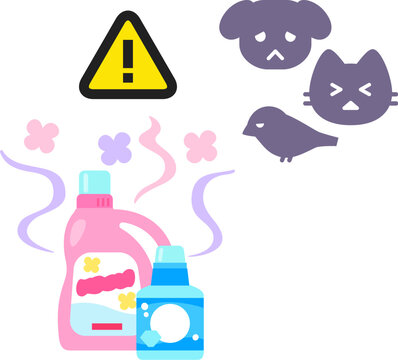 柔軟剤や合成洗剤と弱るペットのアイコン