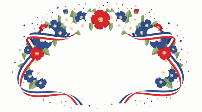 patriotic floral border with red white and blue ribbon