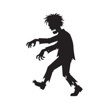 Walking zombie silhouette isolated on white background for Halloween graphic element.