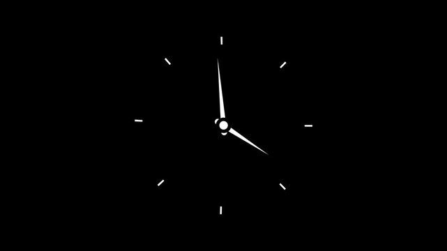 Abstract minimalist close-up of a clock face with white hour and minute hands against a stark black background emphasizing the passage of time and simplicity of Keywords: clock, time, abstract