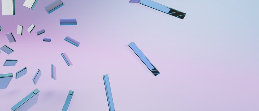 Creative abstract 3D blue glass blocks spiral staircase pattern on pastel pink gradient background wallpaper
