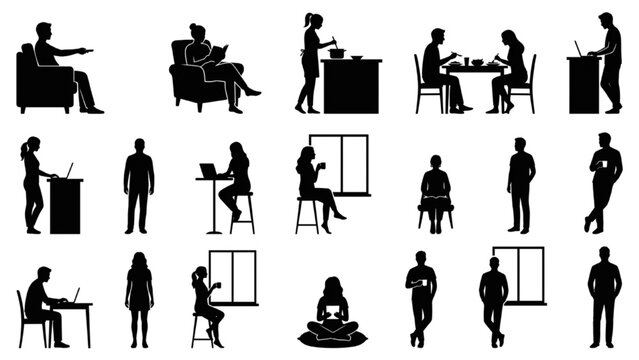 Architectural Home People Silhouette Collection with Modern Lifestyle CAD Vectors