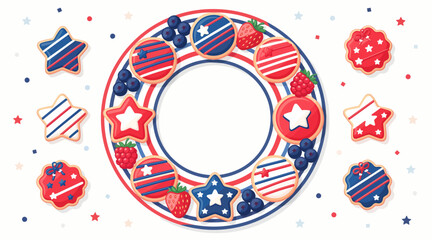 Obraz premium Patriotic Cookies Wreath & Stars, Berries, Independence Day Holiday Celebration