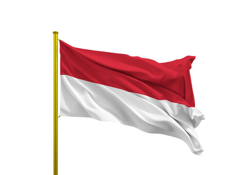 Indonesia flag waving on a golden pole isolated on Transparent Background