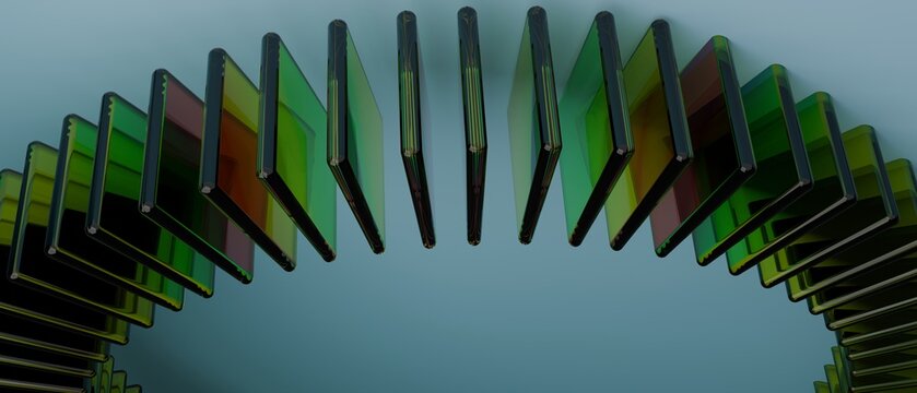 Abstract Green Glass Arc Background with Transparent Geometric Panels Modern Luxury 3D Render Minimal Banner Design