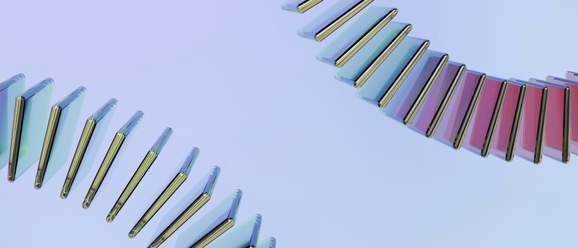 Abstract Minimal Glass Arc Composition with Colorful Transparent Panels Modern Gradient Background 3D Render