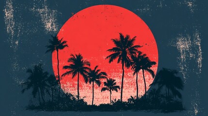 Obraz premium T-shirts with tropical beach designs and grunge effects. Vintage sunset graphics feature palm trees.