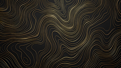 Fototapeta premium Abstract luxury gold topographic map lines on black background elegant wavy pattern