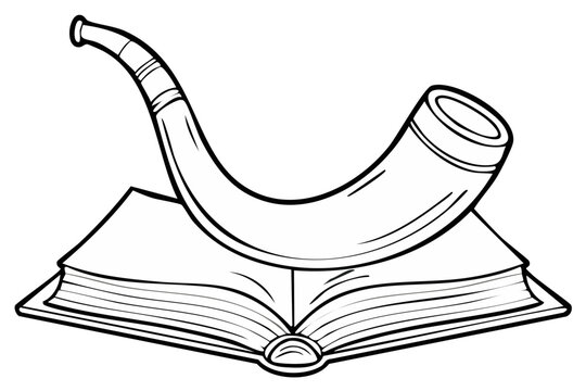 Shofar Horn Resting on an Open Book Illustration