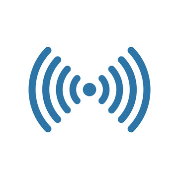 Isolated blue signal waves radiating from central dot, representing wireless connection and data transmission
