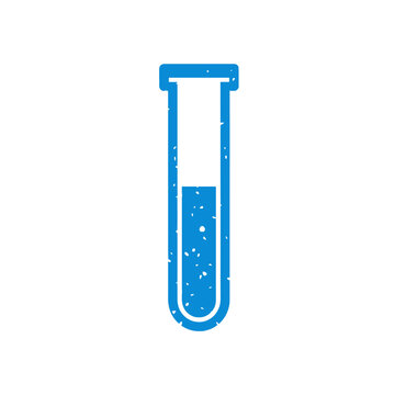 Isolated blue test tube with liquid, science experiment, laboratory research, chemical analysis, simple icon