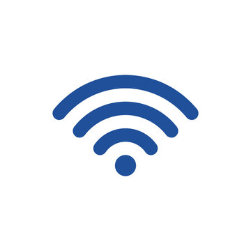 Isolated blue wifi signal icon on a white background, representing wireless internet connection and connectivity