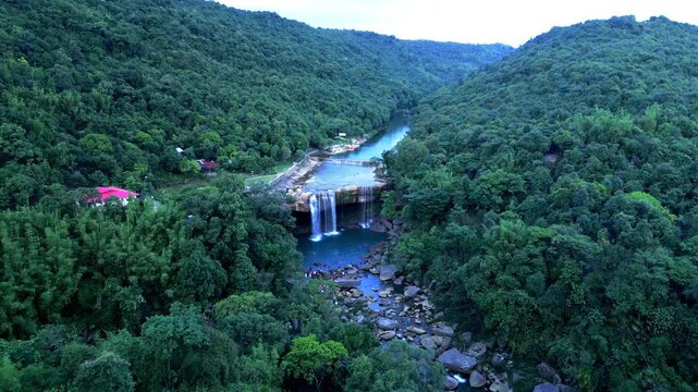 Aerial View of Krang Suri Waterfall, West Jaintia Hills, Meghalaya, India
