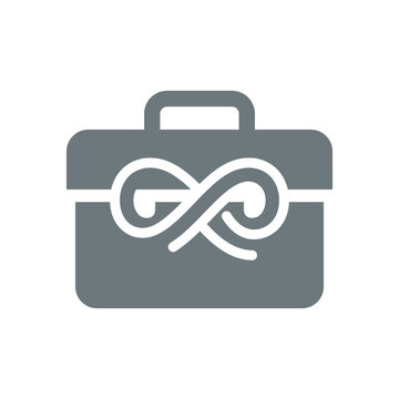 Isolated business briefcase icon with infinity symbol, representing business continuity, unlimited opportunities, and long-term strategy