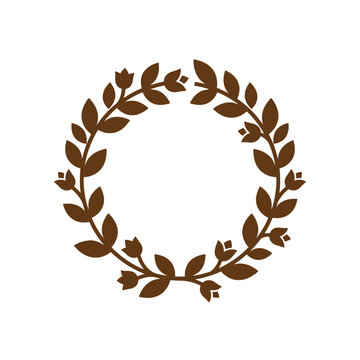 Isolated brown laurel wreath with leaves and small flowers, decorative element for award or achievement