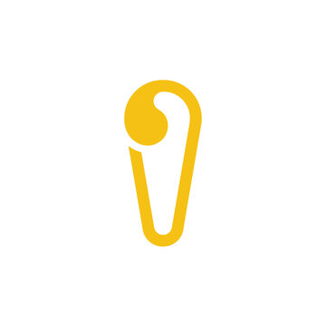 Isolated golden minimalist safety pin shape, a simple outline icon for sewing and tailoring, representing fastening and security.