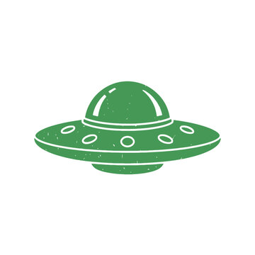 Isolated green alien spaceship outline, flying saucer, extraterrestrial travel, UFO icon